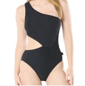 Michael Michael Kors One shoulder Swimsuit Size 12 Black One Piece NWT MM7Y827